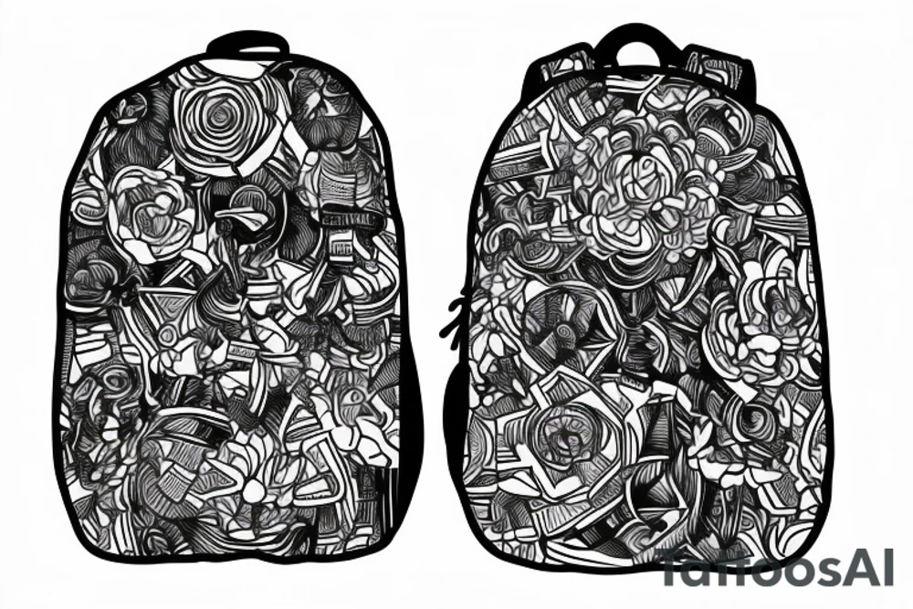 Hiking backpack with water bottle and sleeping pad tattoo idea