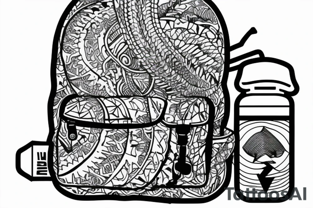 Hiking backpack with water bottle and sleeping pad tattoo idea