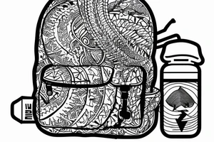 Hiking backpack with water bottle and sleeping pad tattoo idea