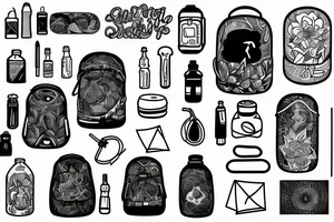 Hiking backpack with water bottle and sleeping pad tattoo idea