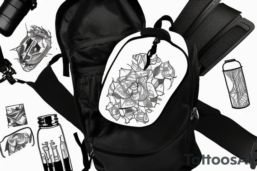 Hiking backpack with water bottle and sleeping pad tattoo idea Hiking backpack with water bottle and sleeping pad tattoo idea