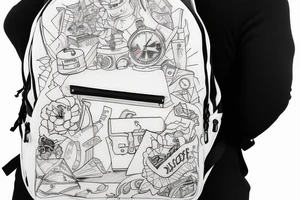 Hiking backpack with water bottle and sleeping pad sketch tattoo idea