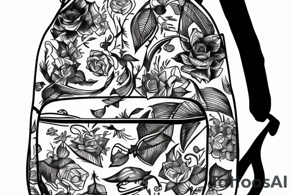 Hiking backpack with water bottle and sleeping pad sketch tattoo idea