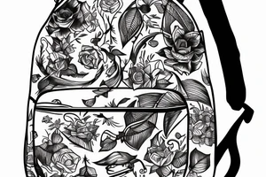 Hiking backpack with water bottle and sleeping pad sketch tattoo idea