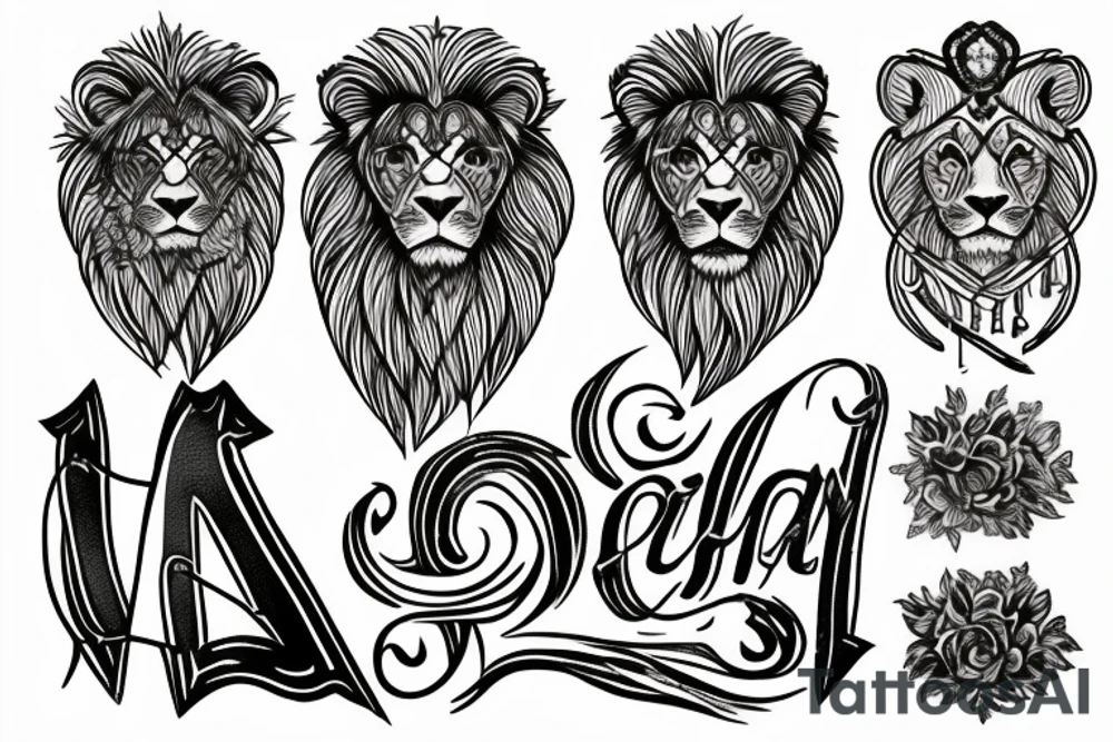 Tattoo including a lion and medieval type background tattoo idea