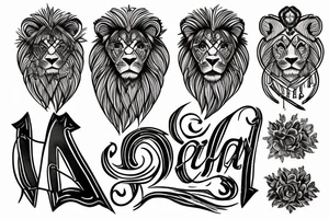 Tattoo including a lion and medieval type background tattoo idea