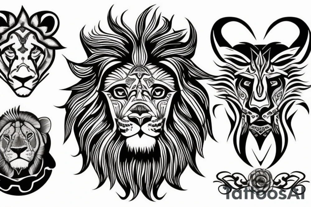 Tattoo including a lion and medieval type background tattoo idea