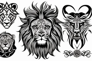Tattoo including a lion and medieval type background tattoo idea