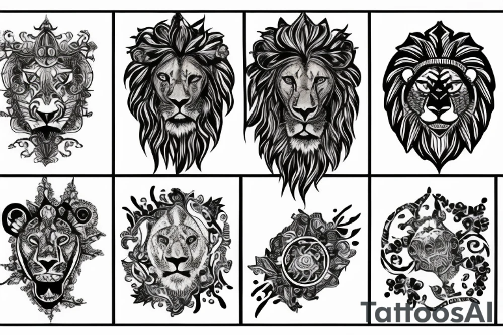 Tattoo including a lion and medieval type background tattoo idea