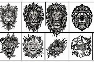Tattoo including a lion and medieval type background tattoo idea