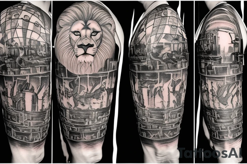 Tattoo including a lion and medieval knight tattoo idea