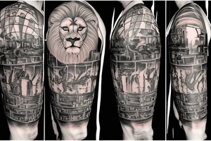 Tattoo including a lion and medieval knight tattoo idea