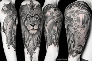 Tattoo including a lion and medieval knight tattoo idea