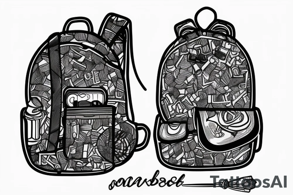 Hiking backpack with straps with a blank background tattoo idea