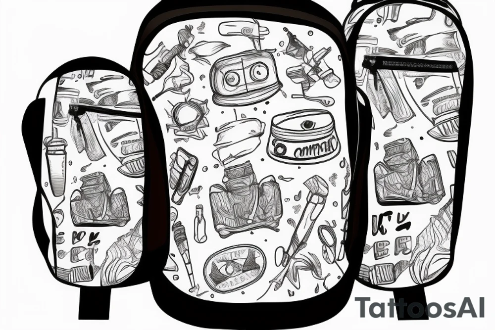 Camping backpack with straps with a blank background tattoo idea
