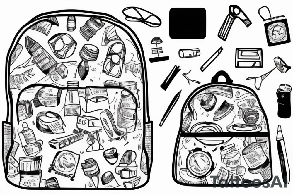 Camping backpack with straps with a blank background tattoo idea
