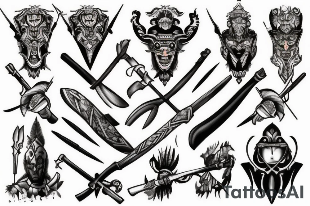 warrior with weapons tattoo idea