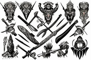 warrior with weapons tattoo idea