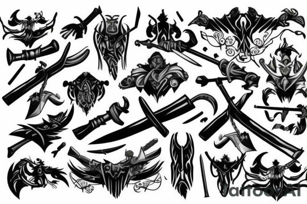 warrior with weapons tattoo idea