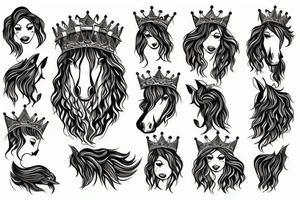 a horse with a developing mane and a crown on its head tattoo idea