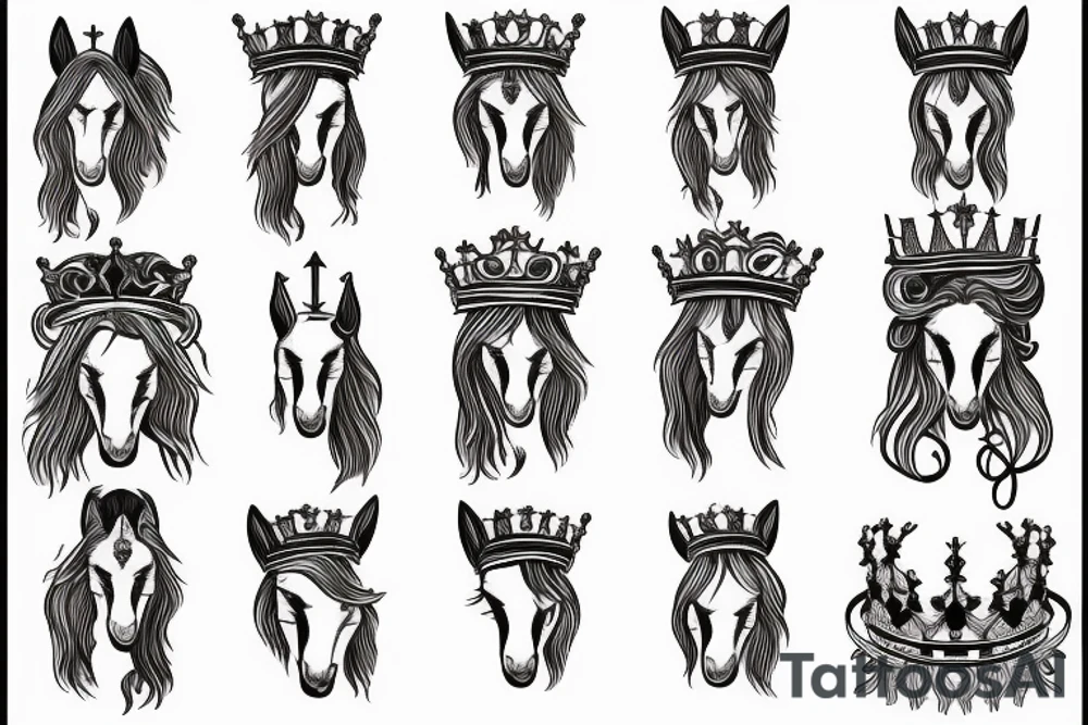 a horse with a developing mane and a crown on its head tattoo idea