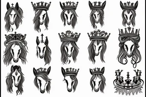 a horse with a developing mane and a crown on its head tattoo idea