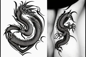 a dragon crawling up an arm with it's tail in the shaped of heart tattoo idea
