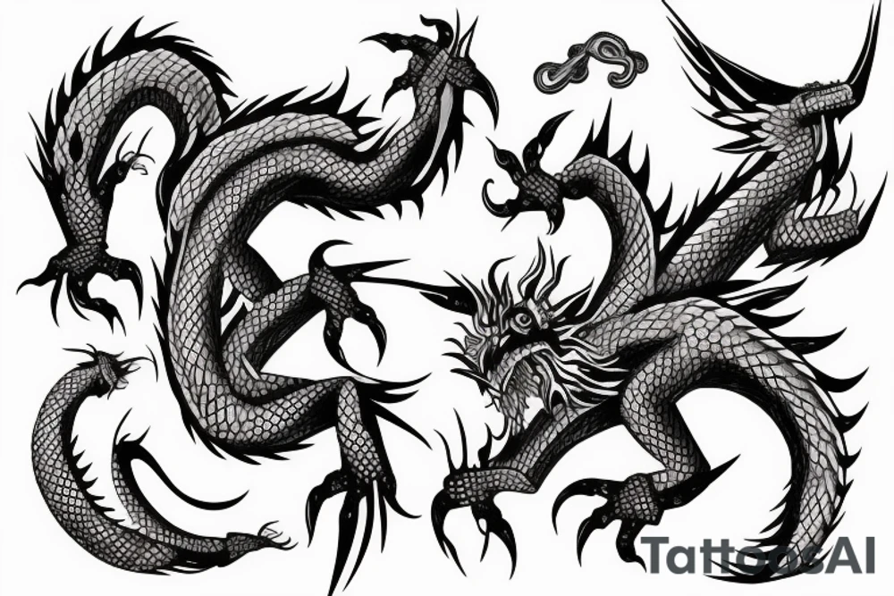 a dragon crawling up an arm with it's tail in the shaped of heart tattoo idea