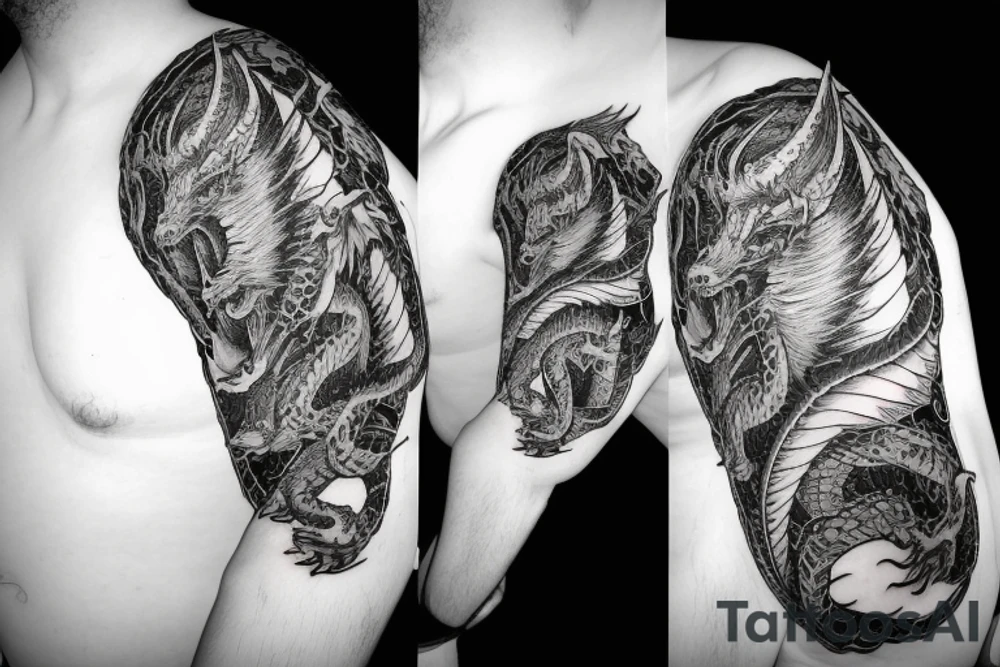 a dragon crawling up an arm with it's tail in the shaped of heart tattoo idea