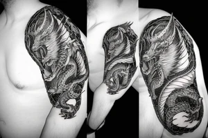 a dragon crawling up an arm with it's tail in the shaped of heart tattoo idea