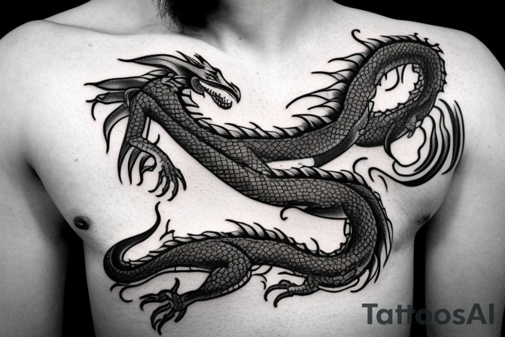 a dragon crawling up an arm with it's tail in the shaped of heart tattoo idea