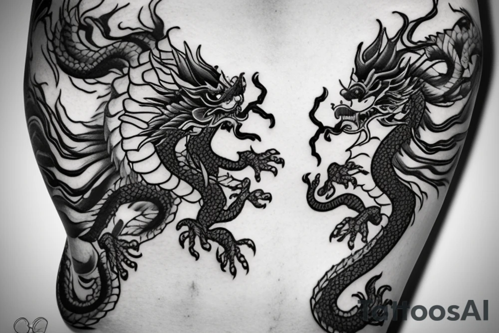 a chinese dragon crawling up an arm with it's tail in the shaped of heart tattoo idea