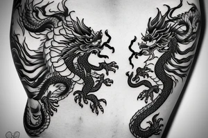 a chinese dragon crawling up an arm with it's tail in the shaped of heart tattoo idea
