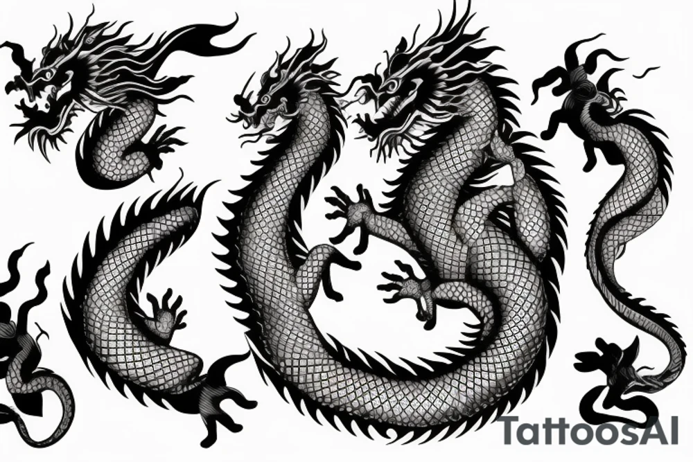 a chinese dragon crawling up an arm with it's tail in the shaped of heart tattoo idea