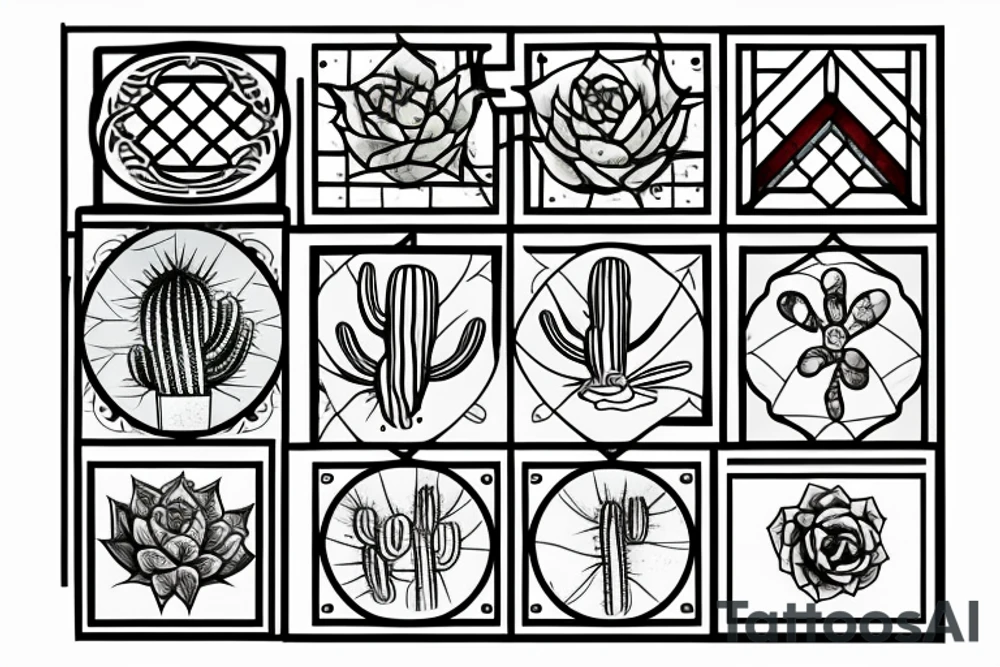 Stained glass window of cactus tattoo idea