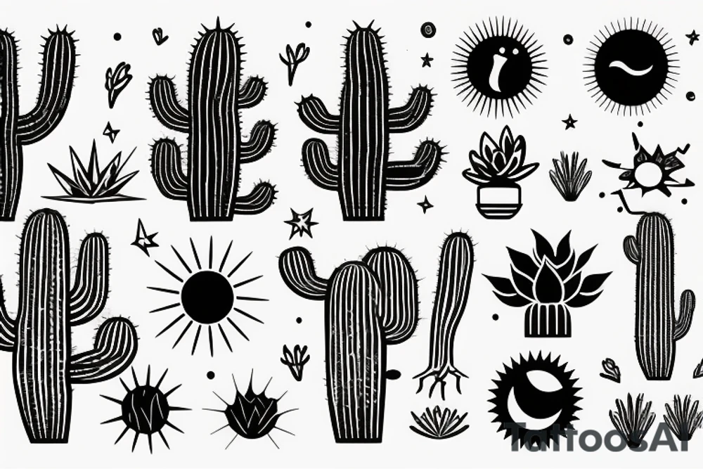 Cactus with blanket underneath and sun in background tattoo idea