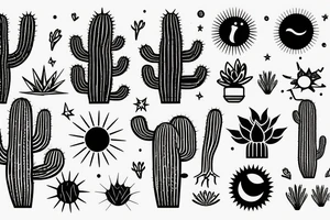 Cactus with blanket underneath and sun in background tattoo idea