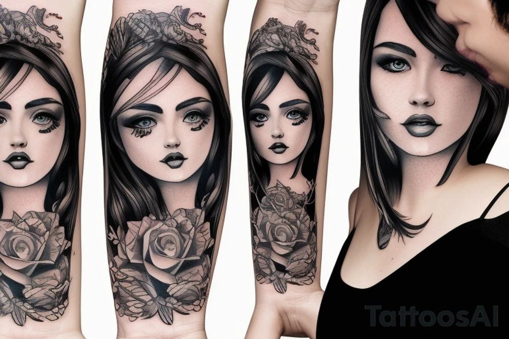 girl who looks at you with loving eyes full-size tattoo idea