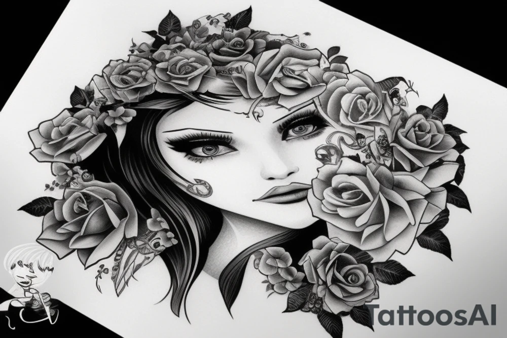 girl who looks at you with loving eyes full-size tattoo idea