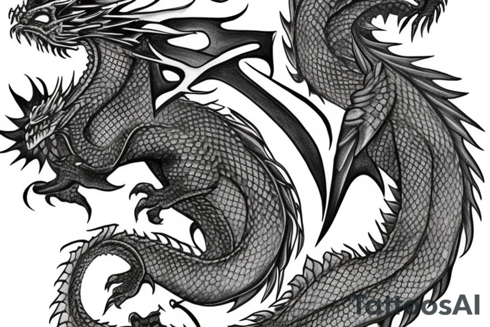 flying dragon burning city full-size tattoo idea
