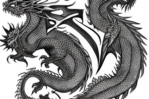 flying dragon burning city full-size tattoo idea