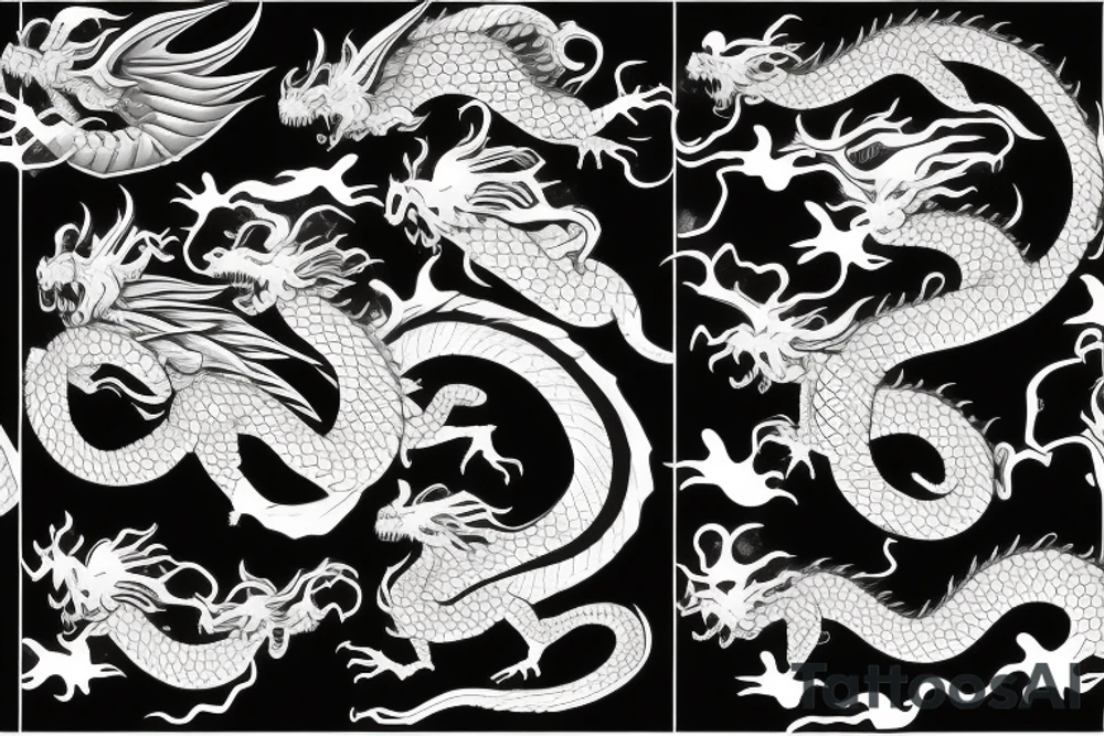 flying dragon burning city full-size tattoo idea