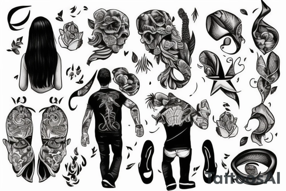 person walking towards another person tattoo idea