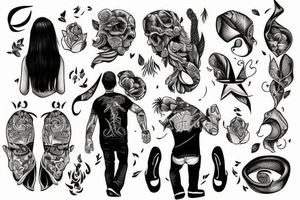 person walking towards another person tattoo idea