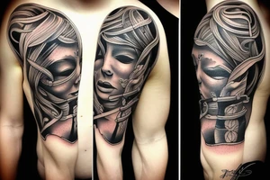 person walking towards another person tattoo idea