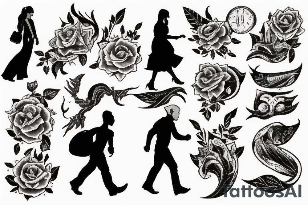 person walking towards another person full-size tattoo idea