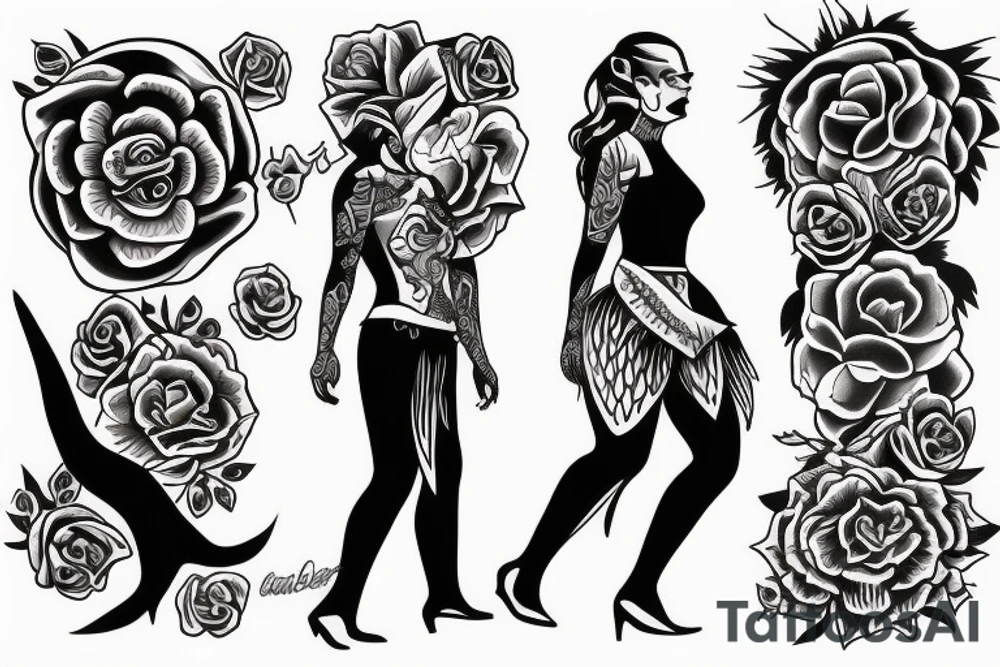 person walking towards another person full-size tattoo idea