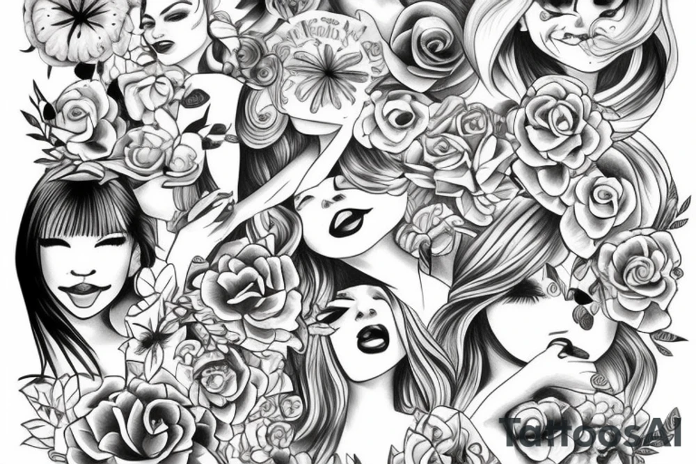 smiling face beautiful girl full-size tattoo idea