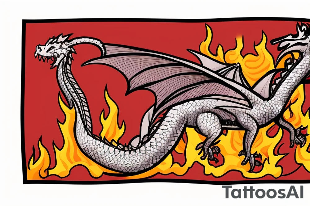 A dragon breathing fire and flying over a burning city. People are running in panic in all directions. Everything is bright and organic. Suggested Placements: Back, upper arm, thigh tattoo idea