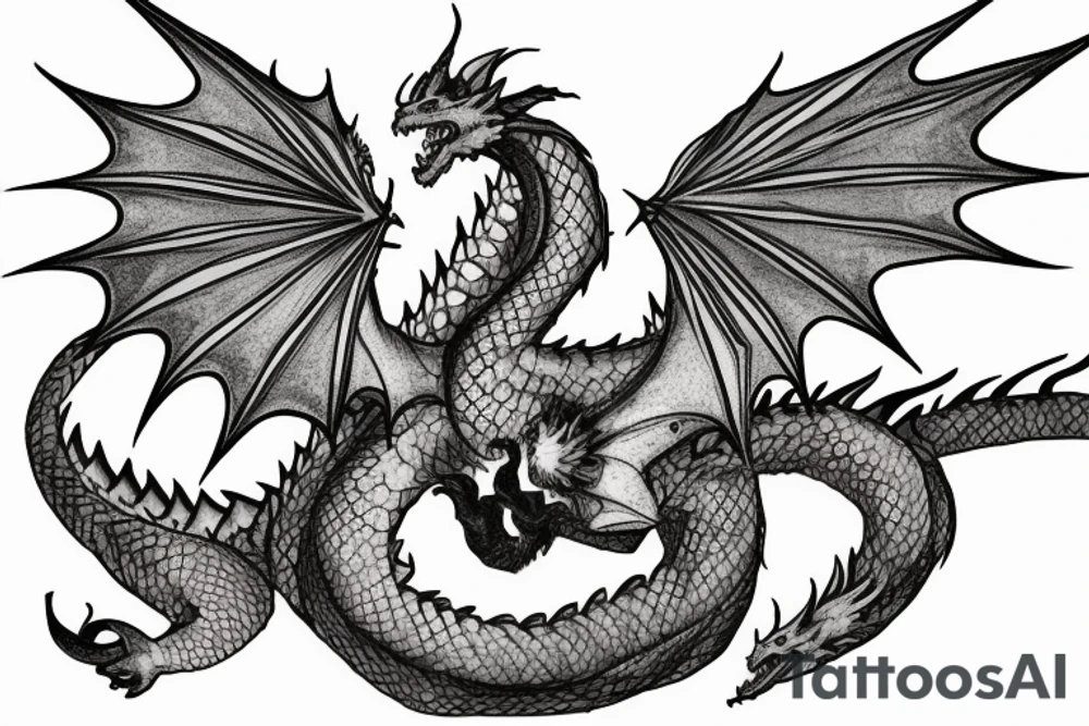 A dragon breathing fire and flying over a burning city. People are running in panic in all directions. Everything is bright and organic. Suggested Placements: Back, upper arm, thigh tattoo idea